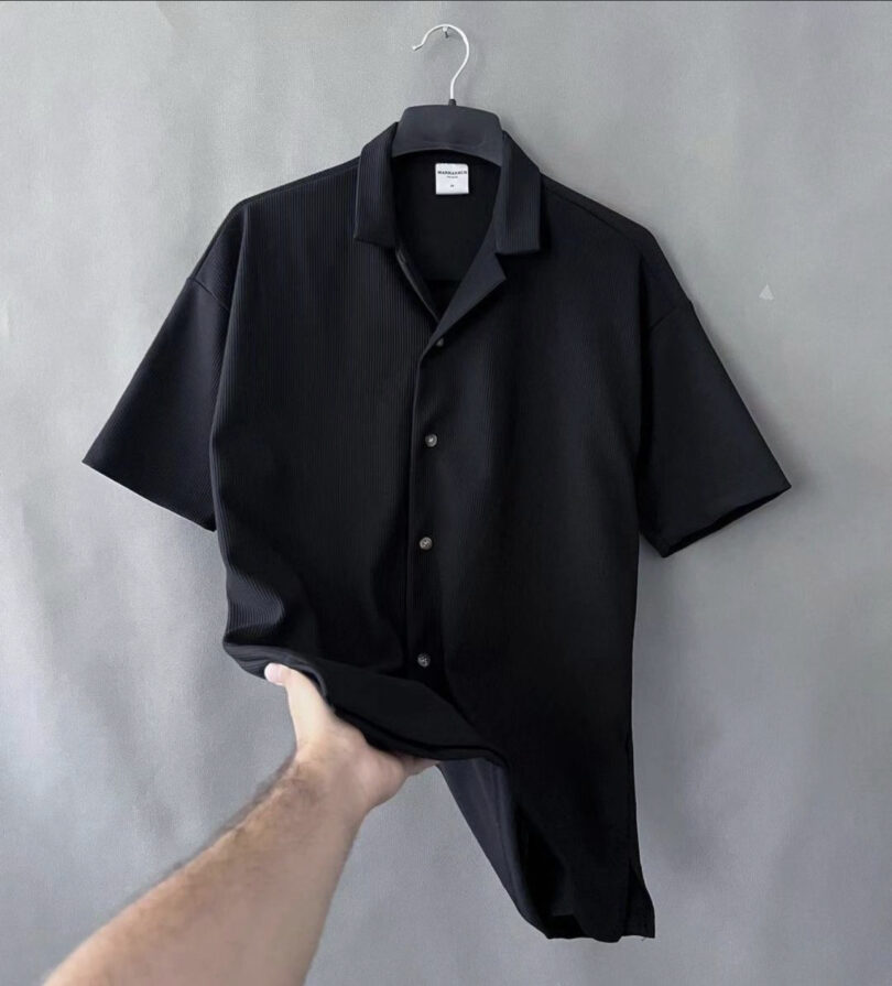 Men luxury oversize black cuban collar shirt
