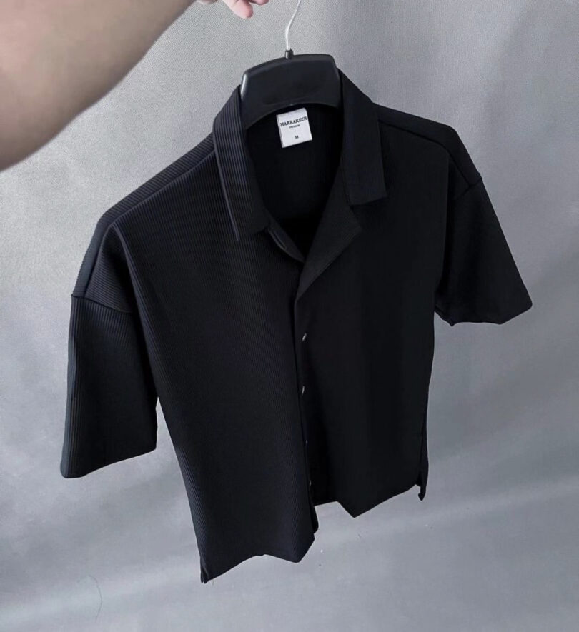 Men luxury oversize black cuban collar shirt - Image 2