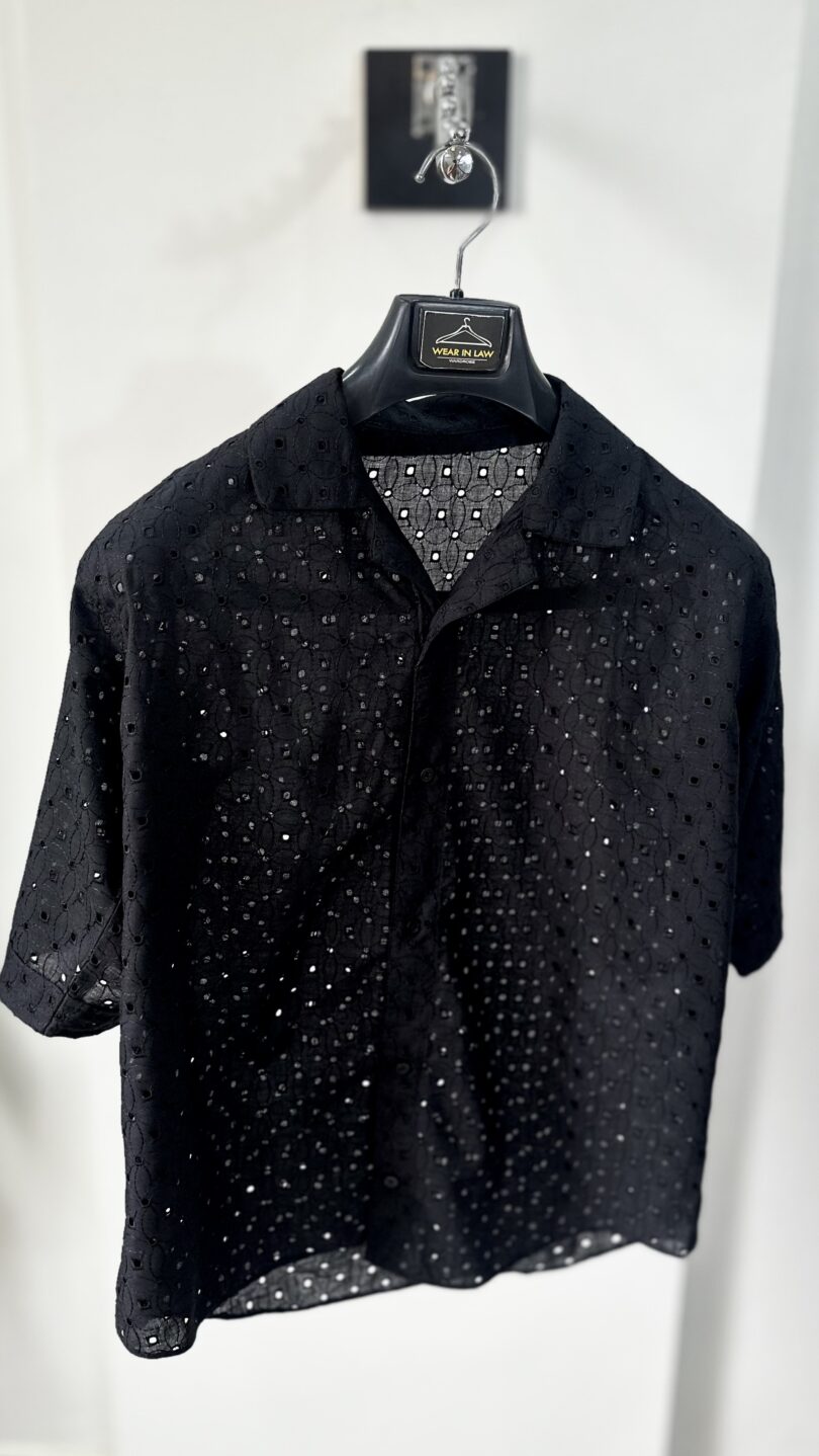 Bold-Black crochet chickan kari shirt