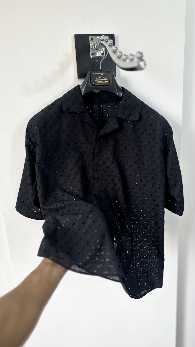 Bold-Black crochet chickan kari shirt - Image 2
