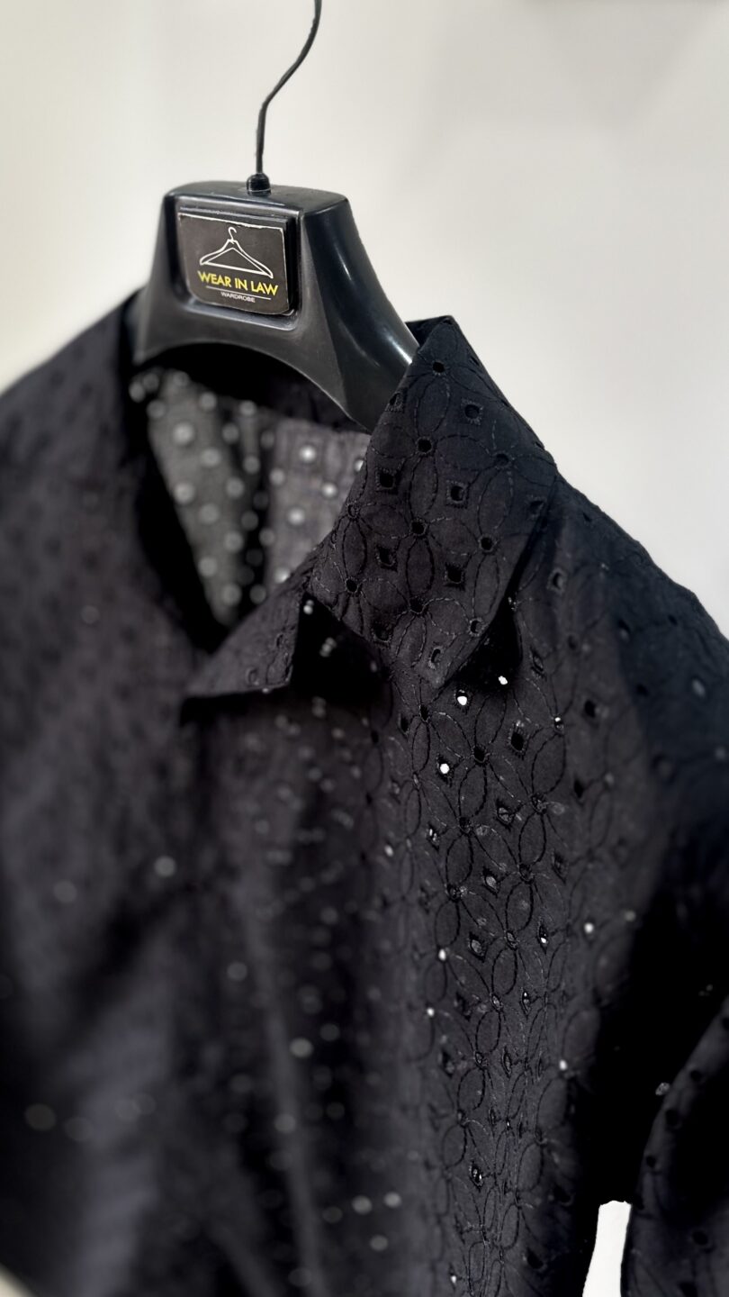 Bold-Black crochet chickan kari shirt - Image 3