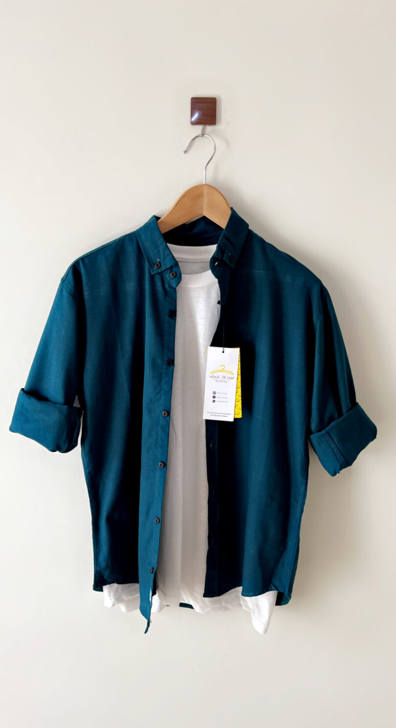 Plain dark green men shemrey casual shirt