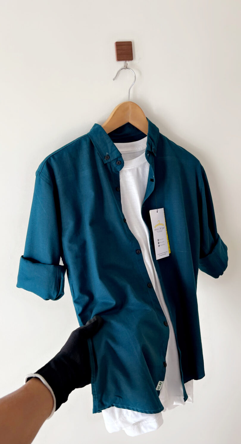 Plain dark green men shemrey casual shirt - Image 2