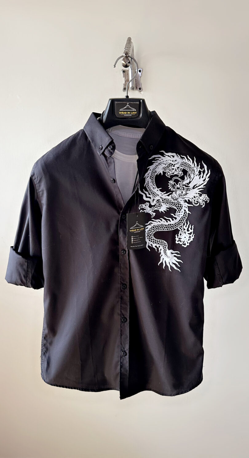 Dragon button up slim-fit casual shirt - Image 3