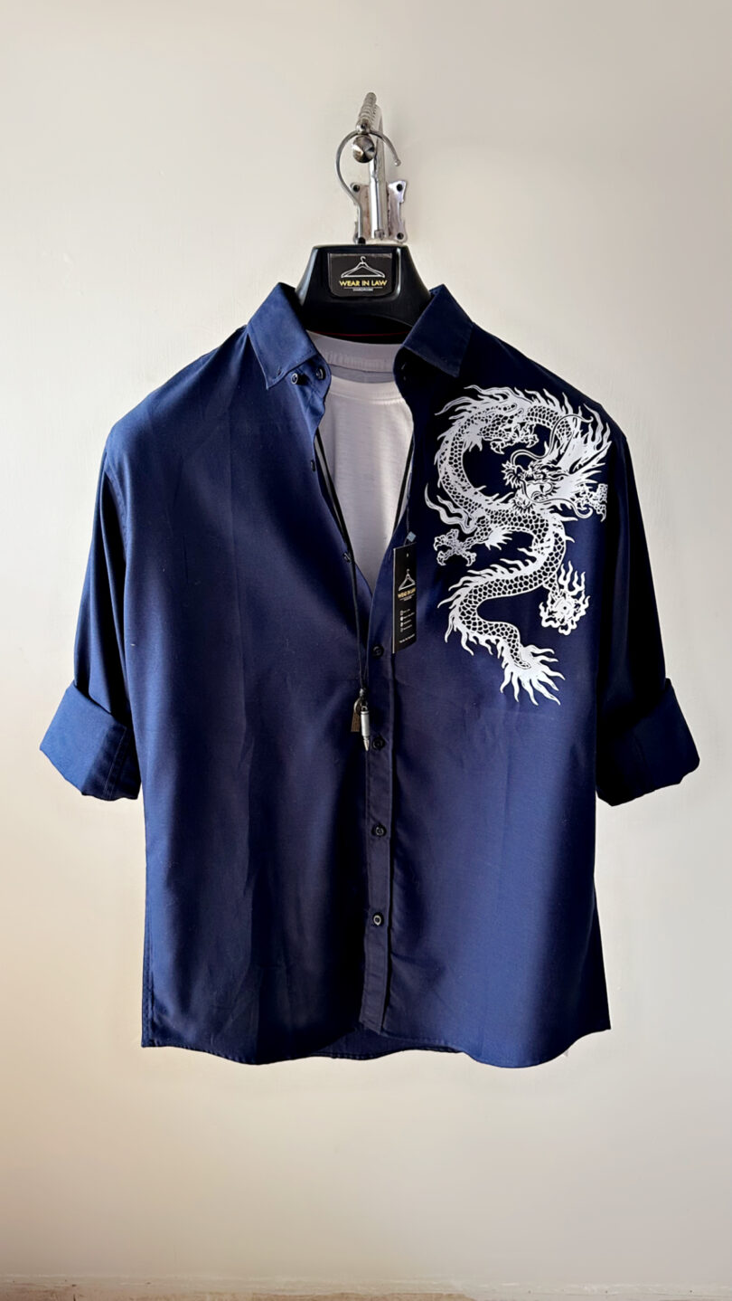 Dragon button up slim-fit casual shirt