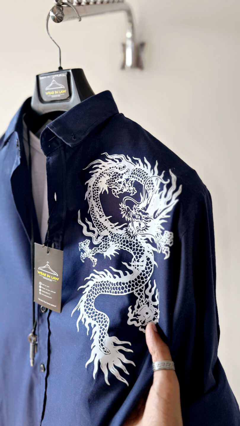 Dragon button up slim-fit casual shirt - Image 4