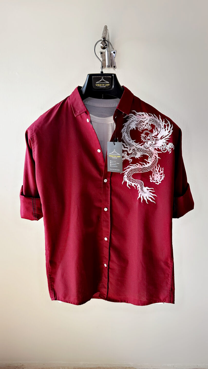 Dragon button up slim-fit casual shirt - Image 5