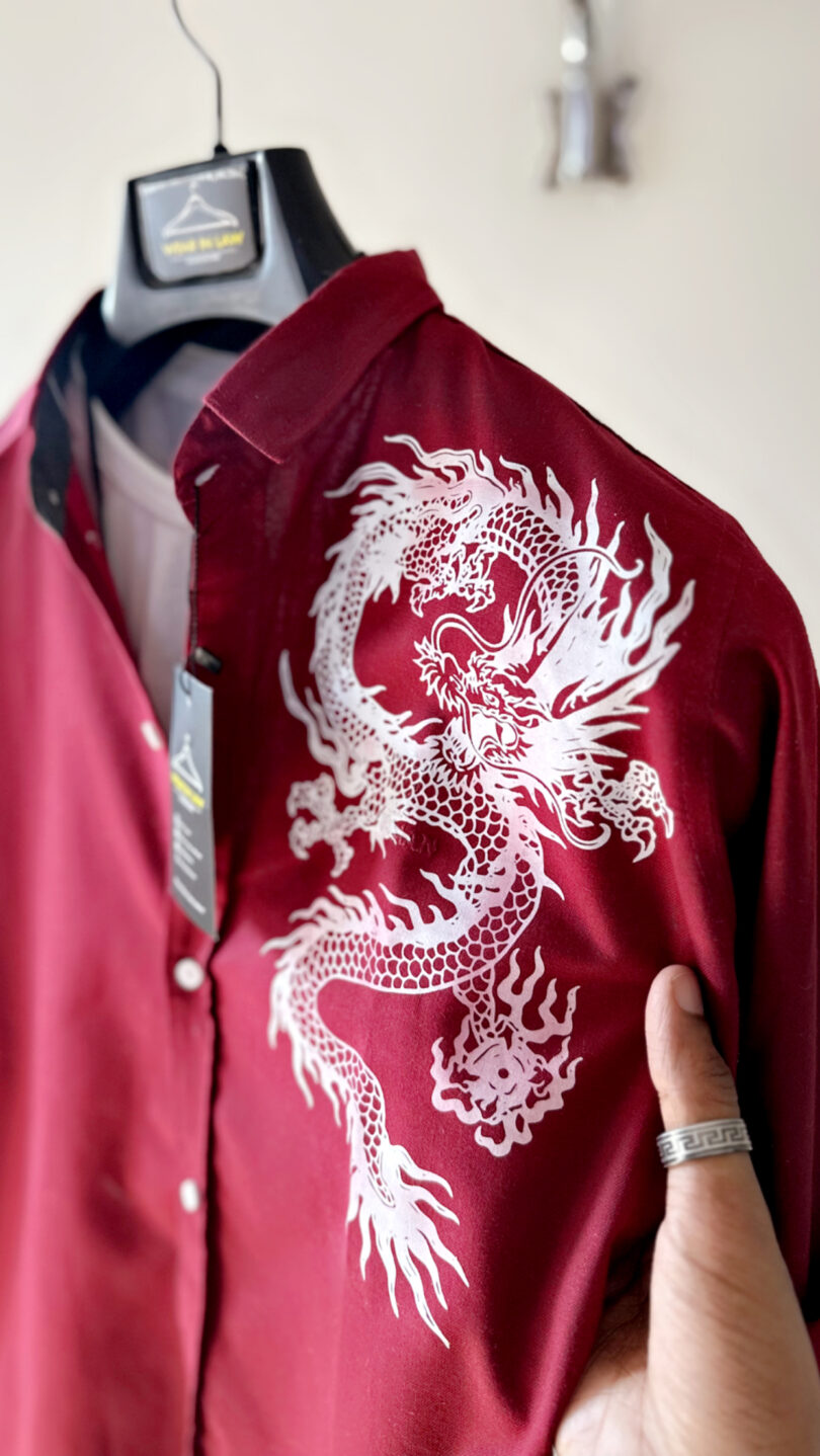 Dragon button up slim-fit casual shirt - Image 6