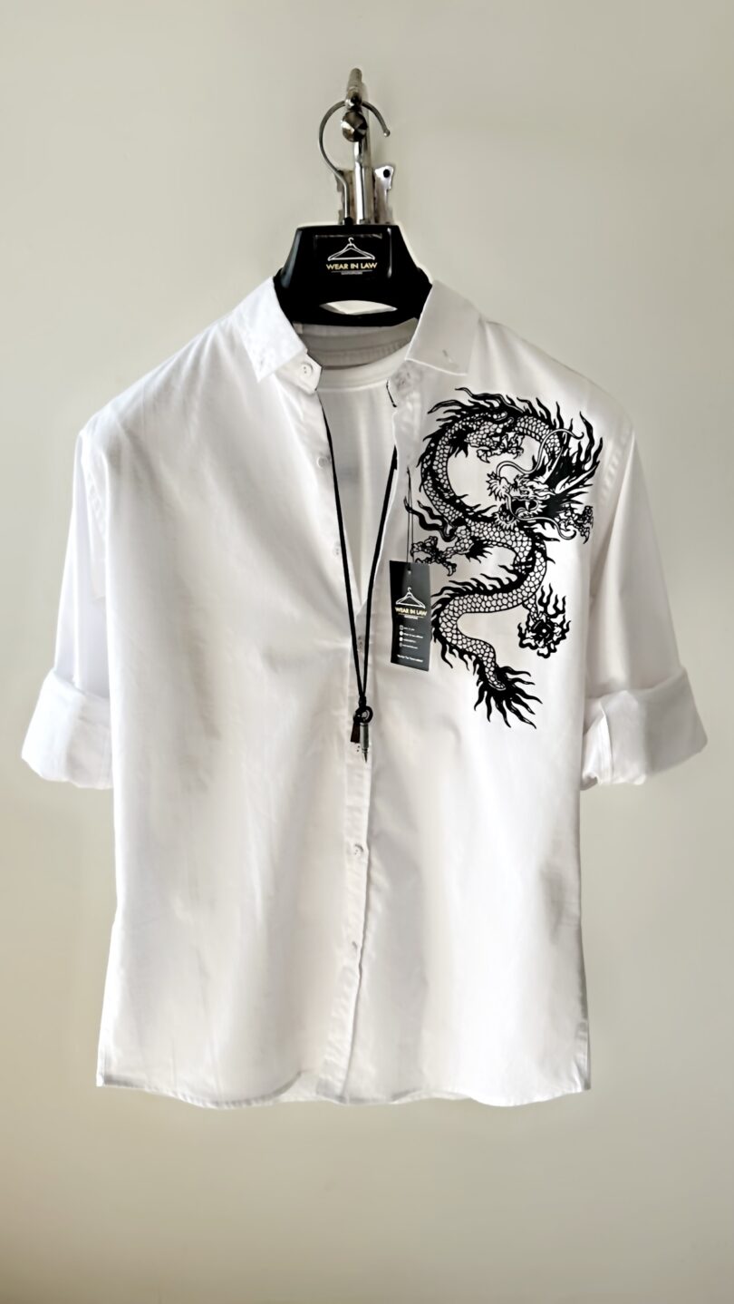 Dragon button up slim-fit casual shirt - Image 7