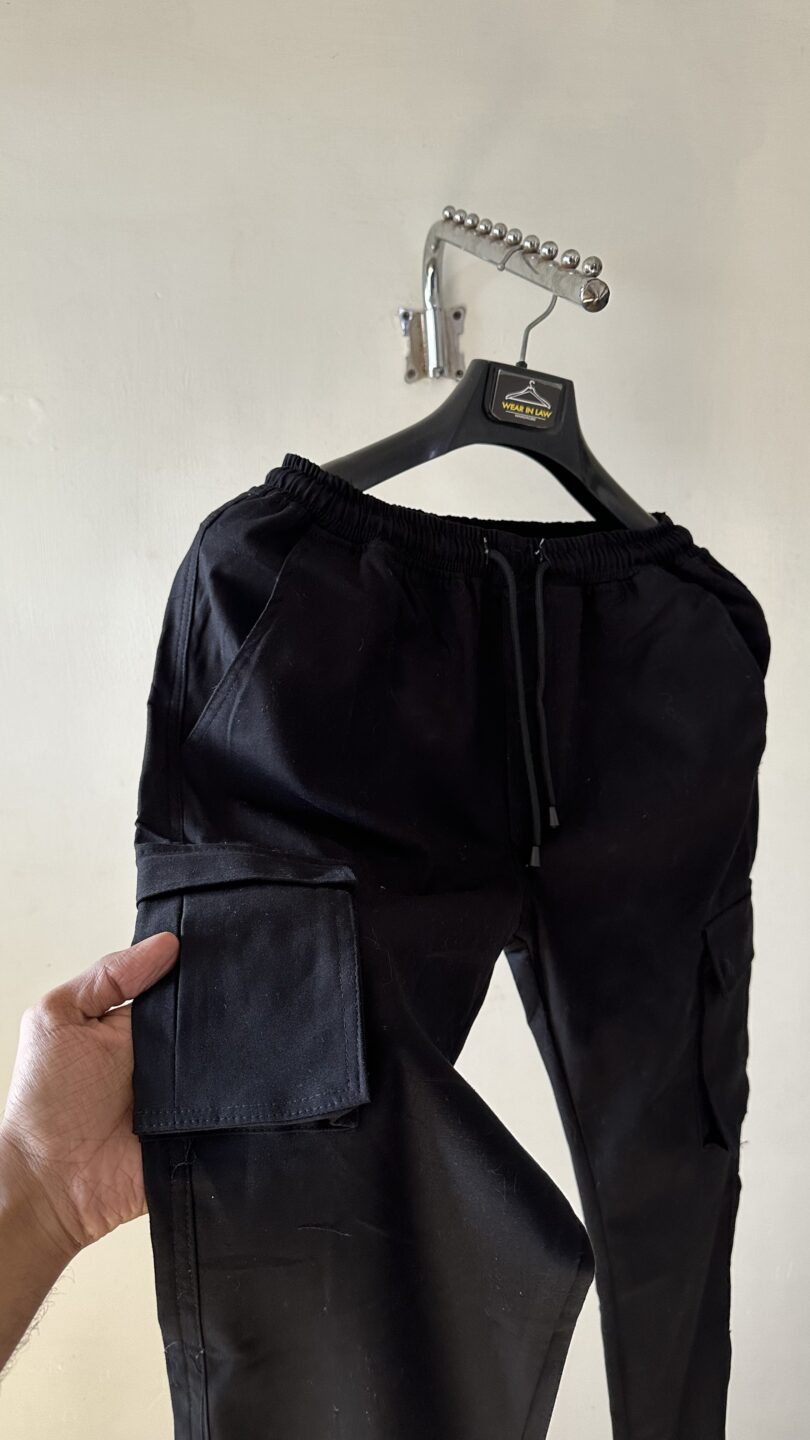 Mens black zip stripe cargo trouser - Image 2