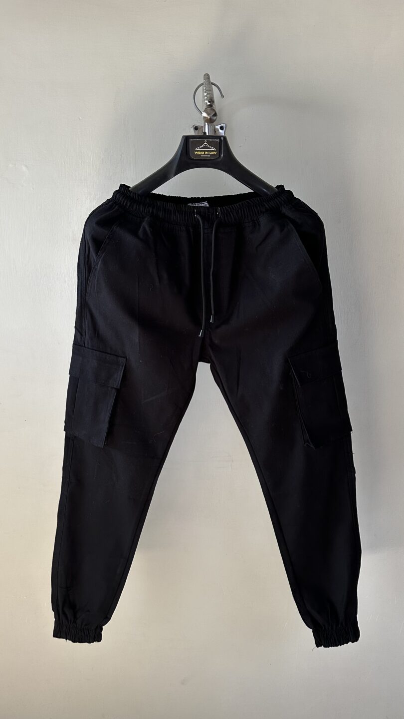 Mens black zip stripe cargo trouser