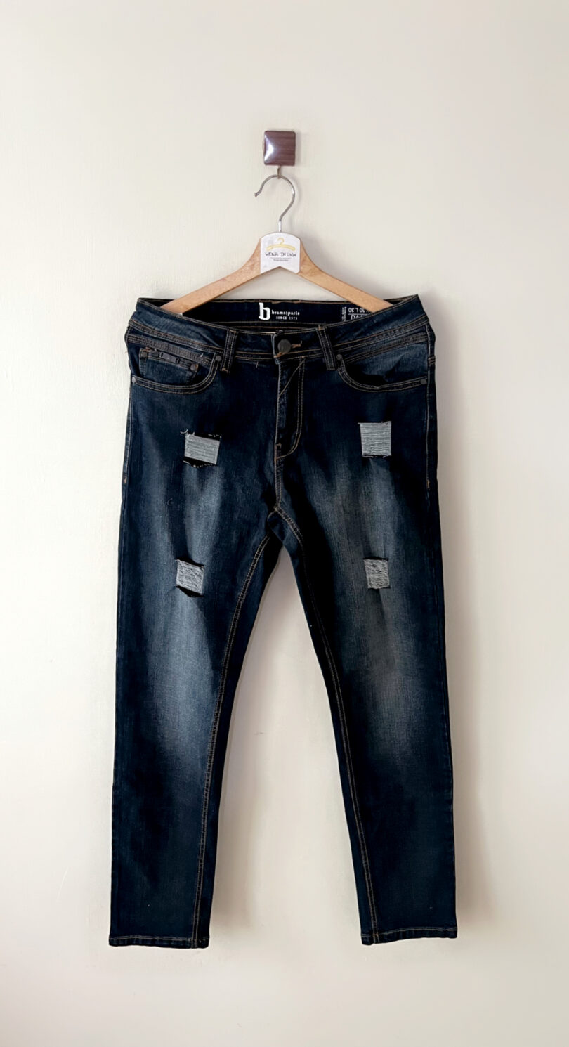 Men strachable grey damage jeans