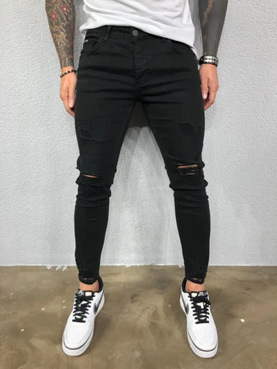 Mens black knee ripped jeans