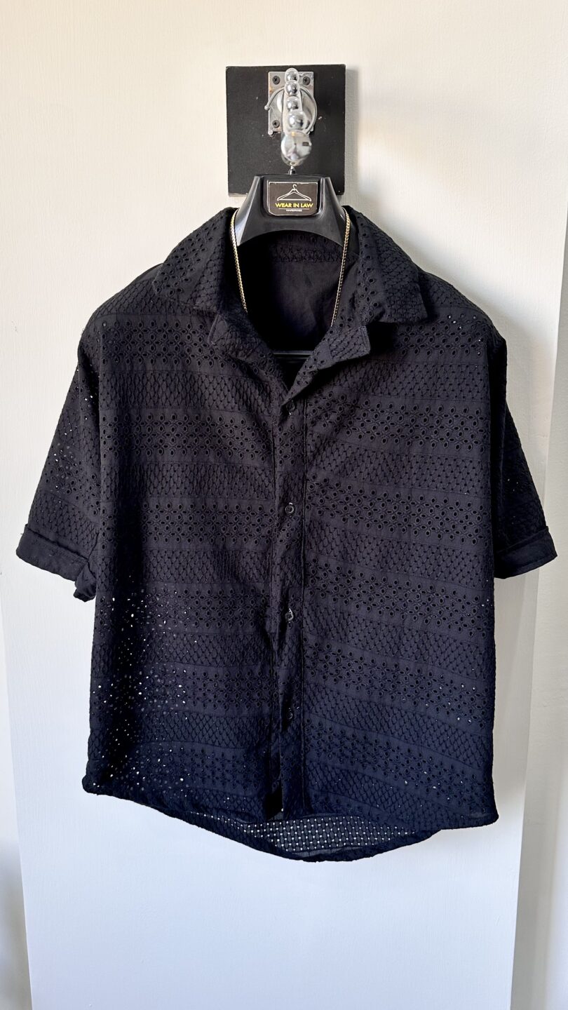 Crochet transparent black chickan kari shirt