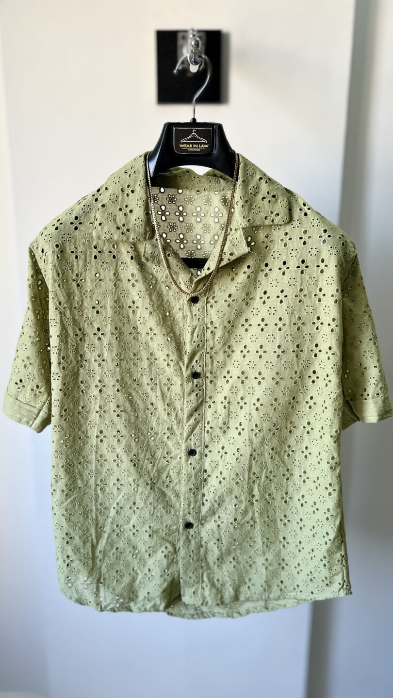 Leaf green oversize chickan kari shirt