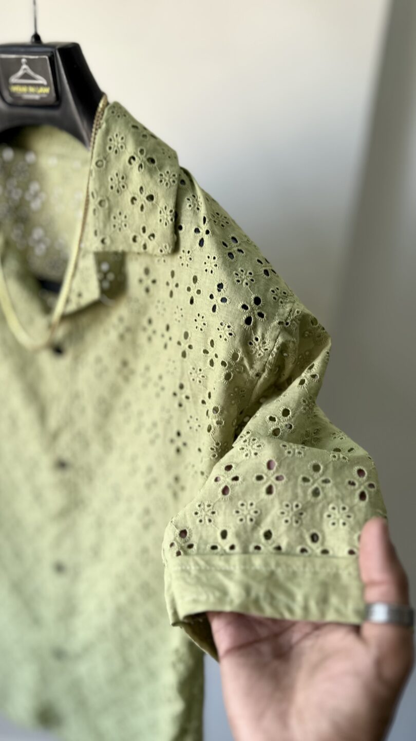 Leaf green oversize chickan kari shirt - Image 2