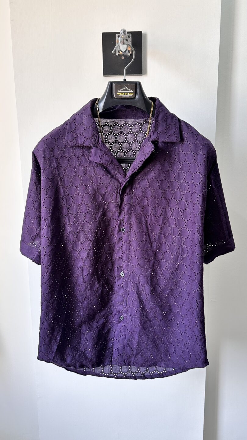 Deep-purple oversize chickan kari shirt