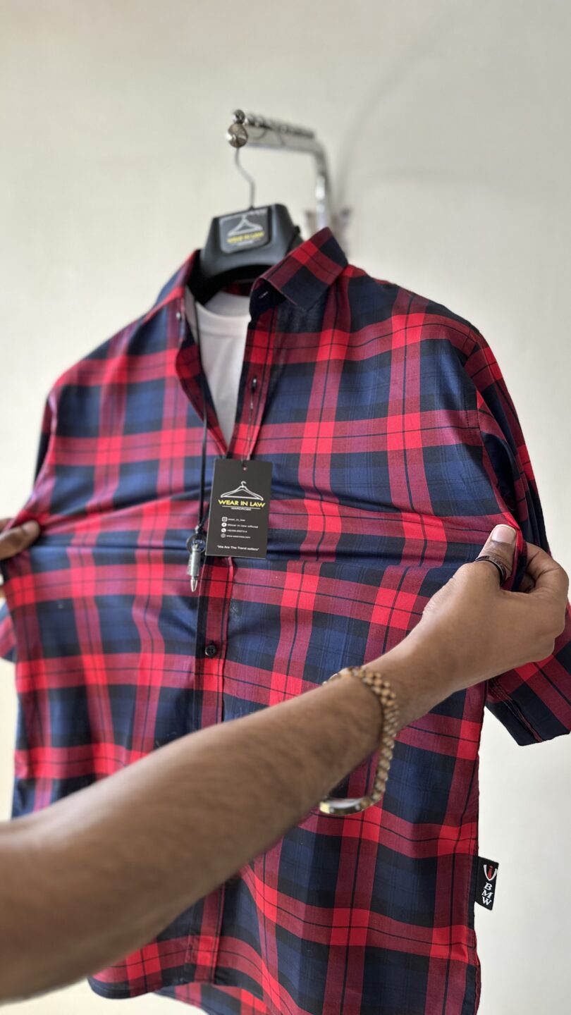 Men checkered red black casual shirt