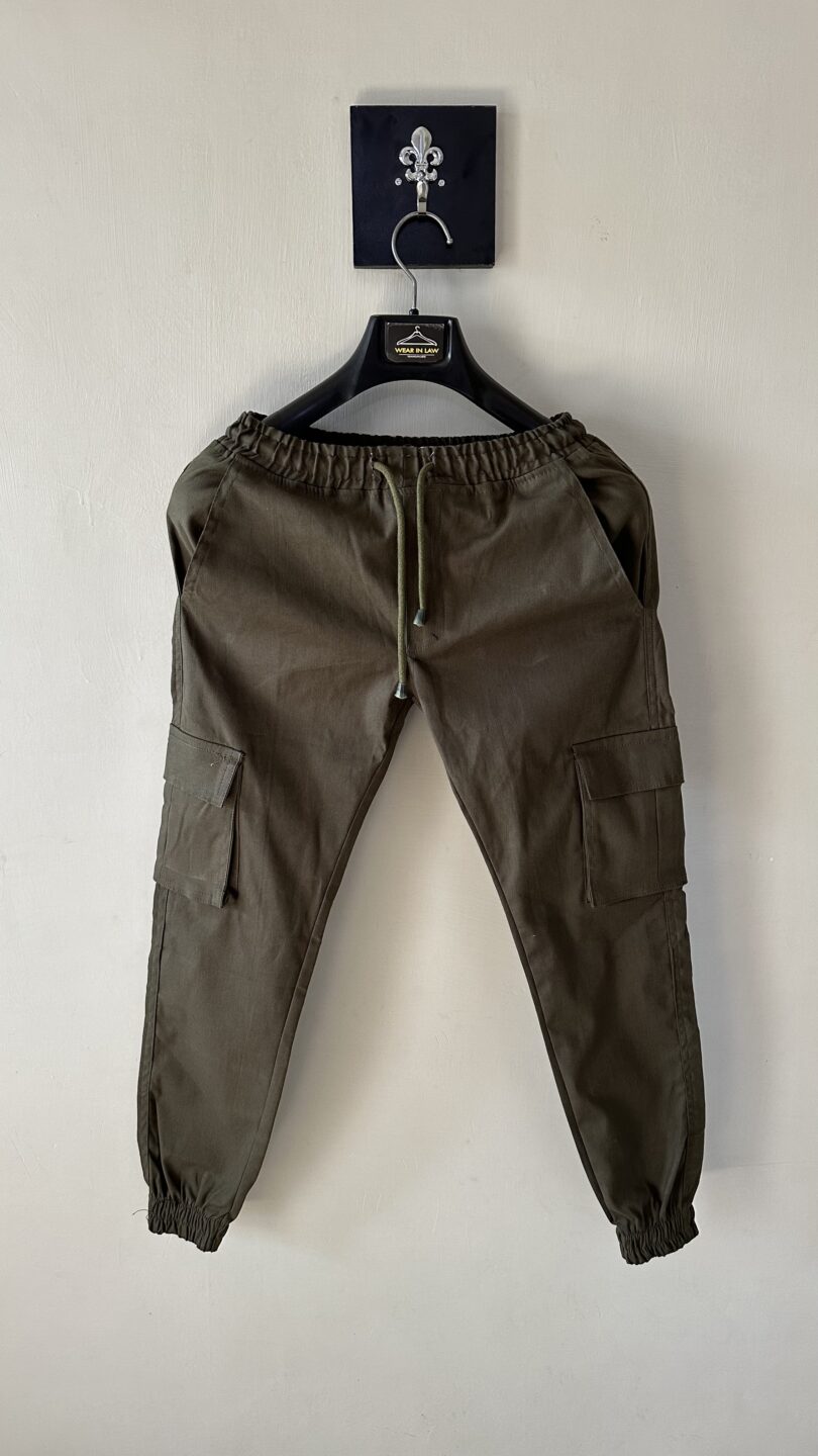 Plain olive green smart-fit cargo trouser
