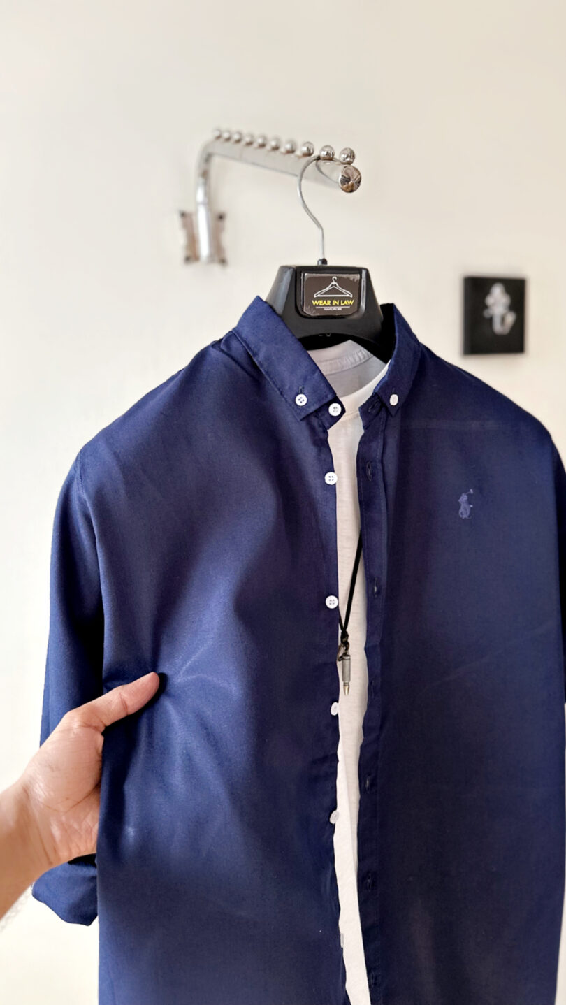Plain nevy blue men shemrey casual shirt - Image 2
