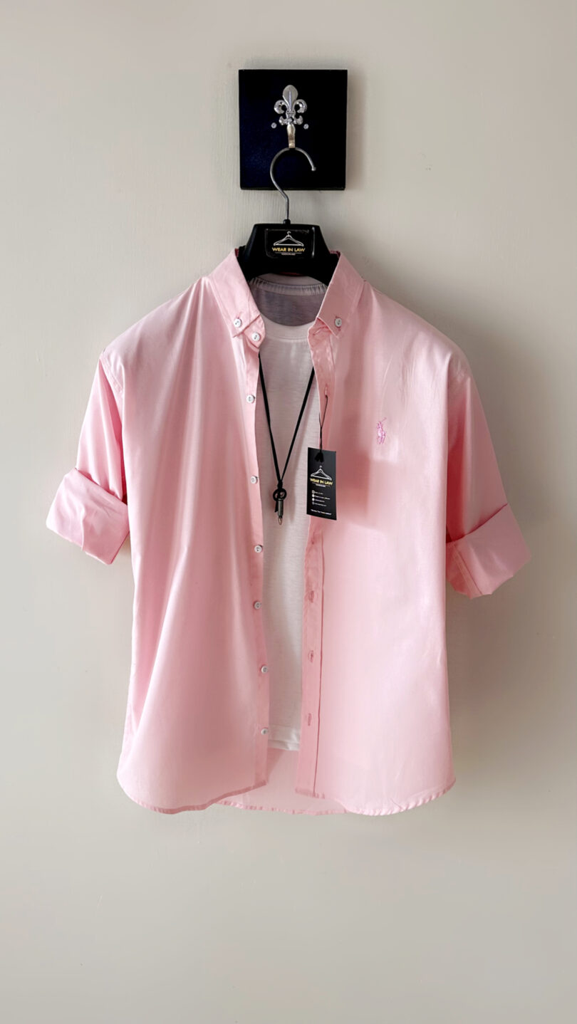 Plain peach pink men shemrey casual shirt