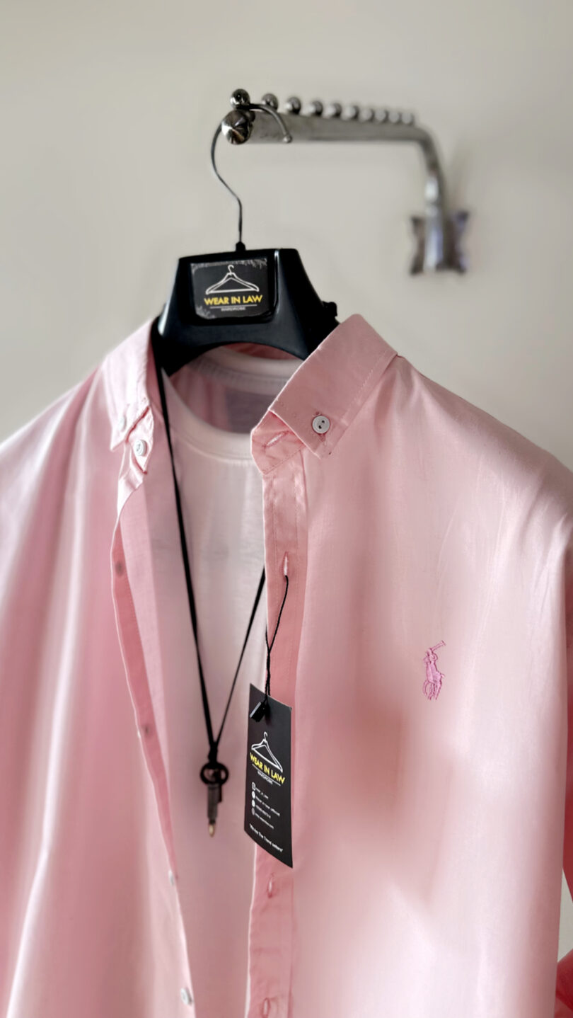 Plain peach pink men shemrey casual shirt - Image 2