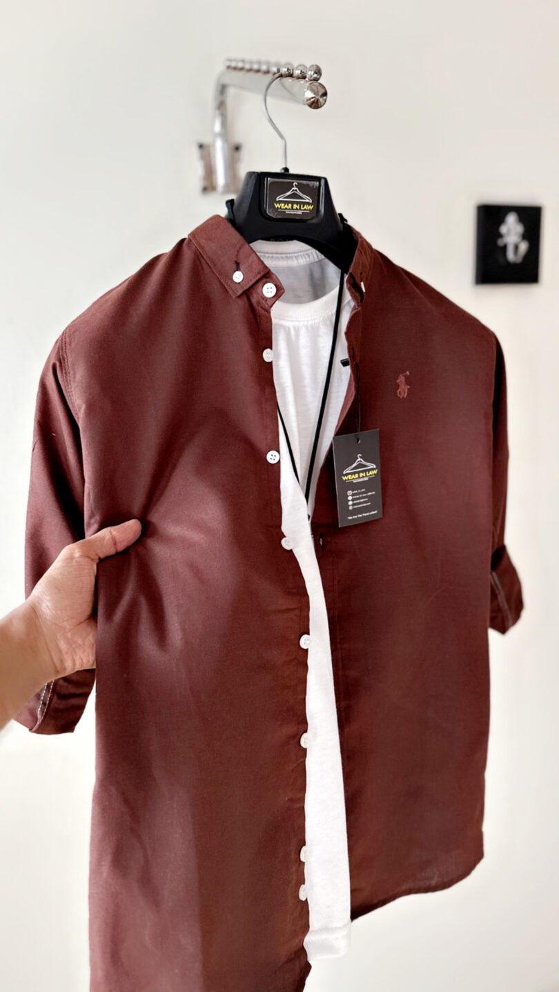 Plain Dark brown shemrey casual shir - Image 2