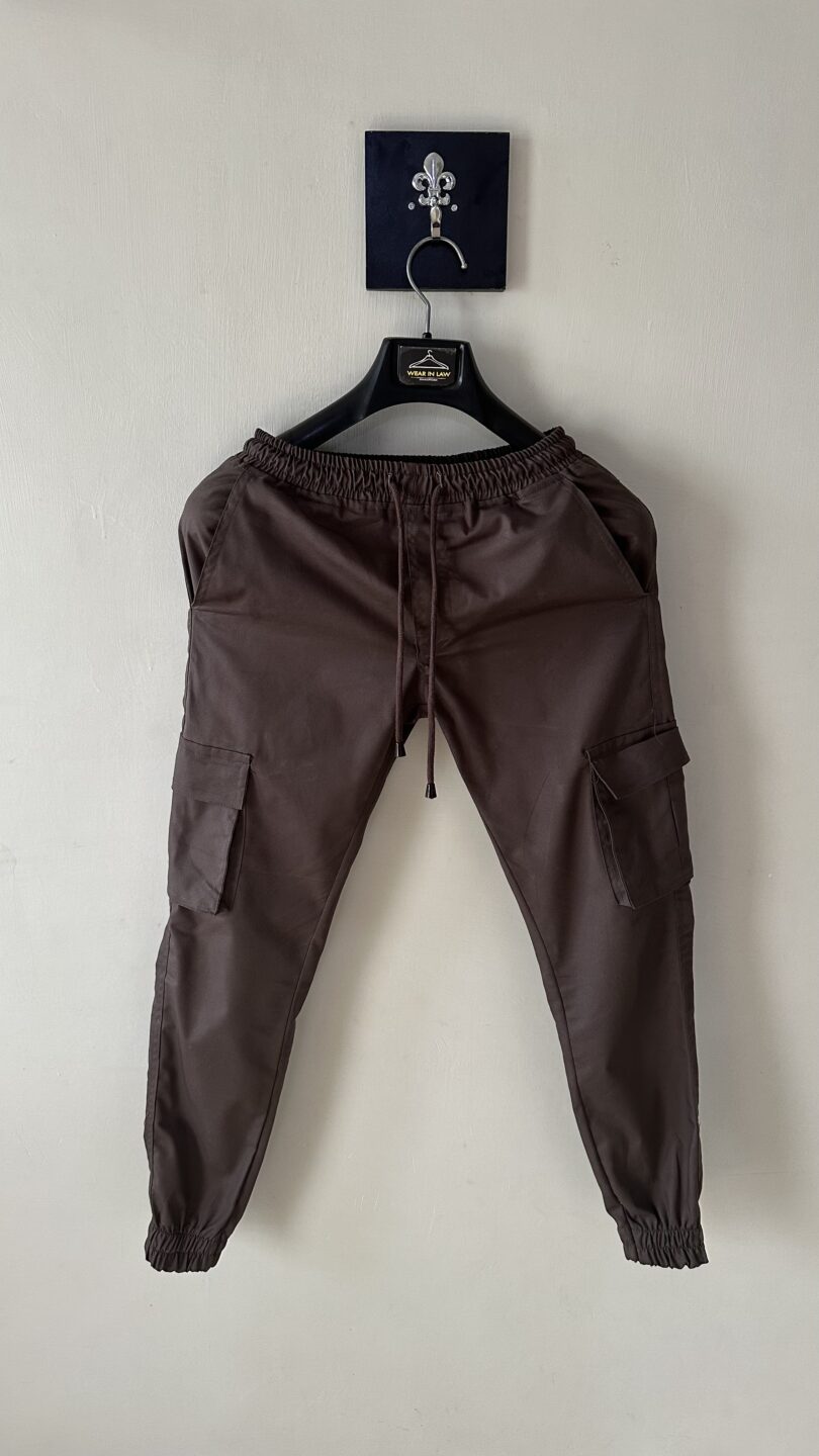 Plain chocolate brown cargo trouser