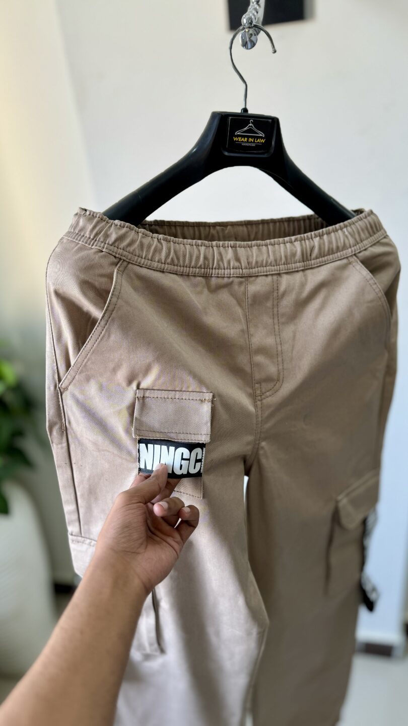 Beige lose fit trendy stripe cargo - Image 2