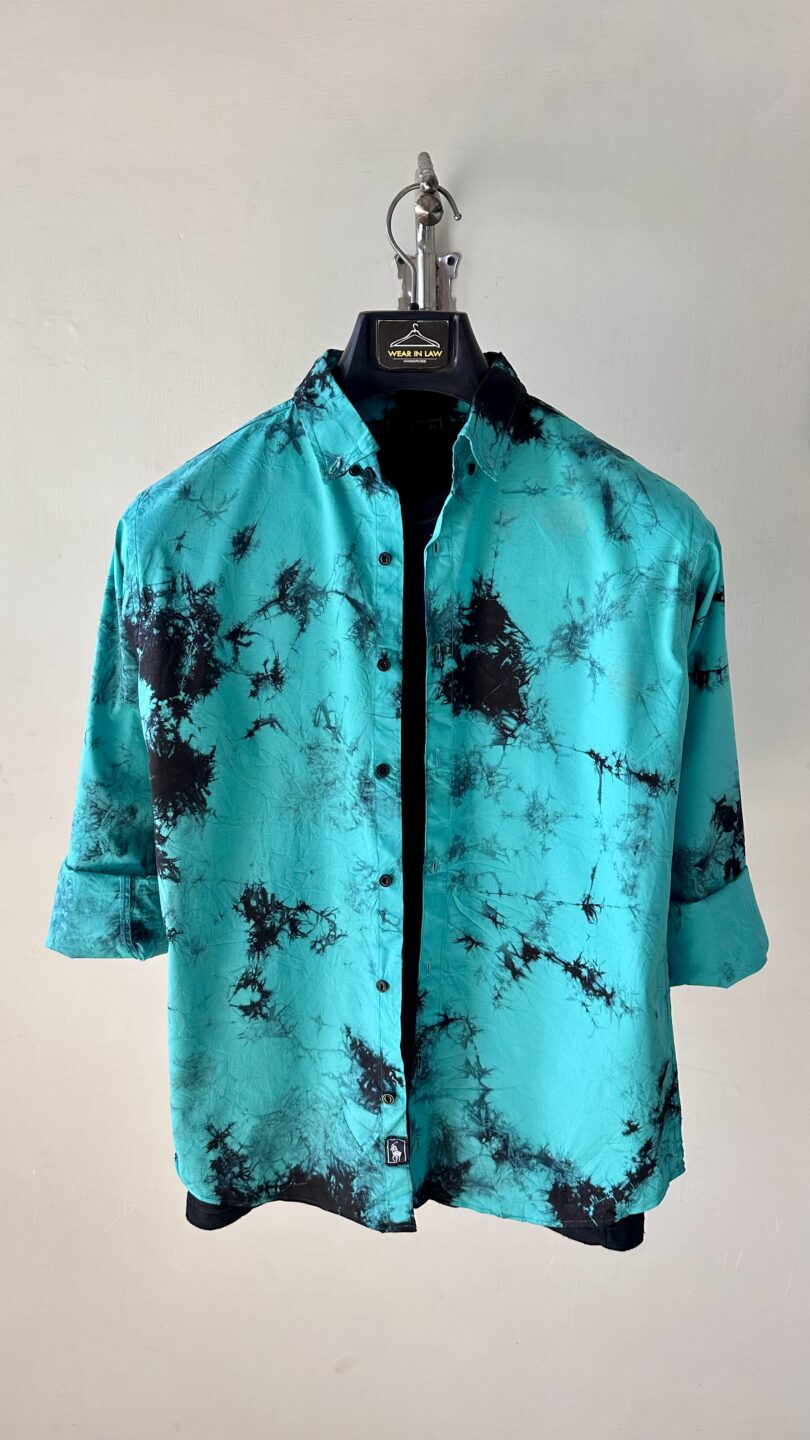 Vibrant sea green tie&dye slim fit casual shirt