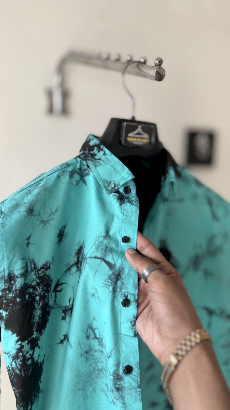 Vibrant sea green tie&dye slim fit casual shirt - Image 2