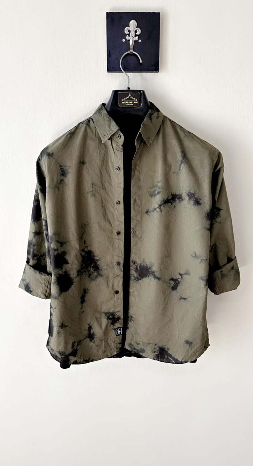 Green & black tie&dye slim fit casual shirt