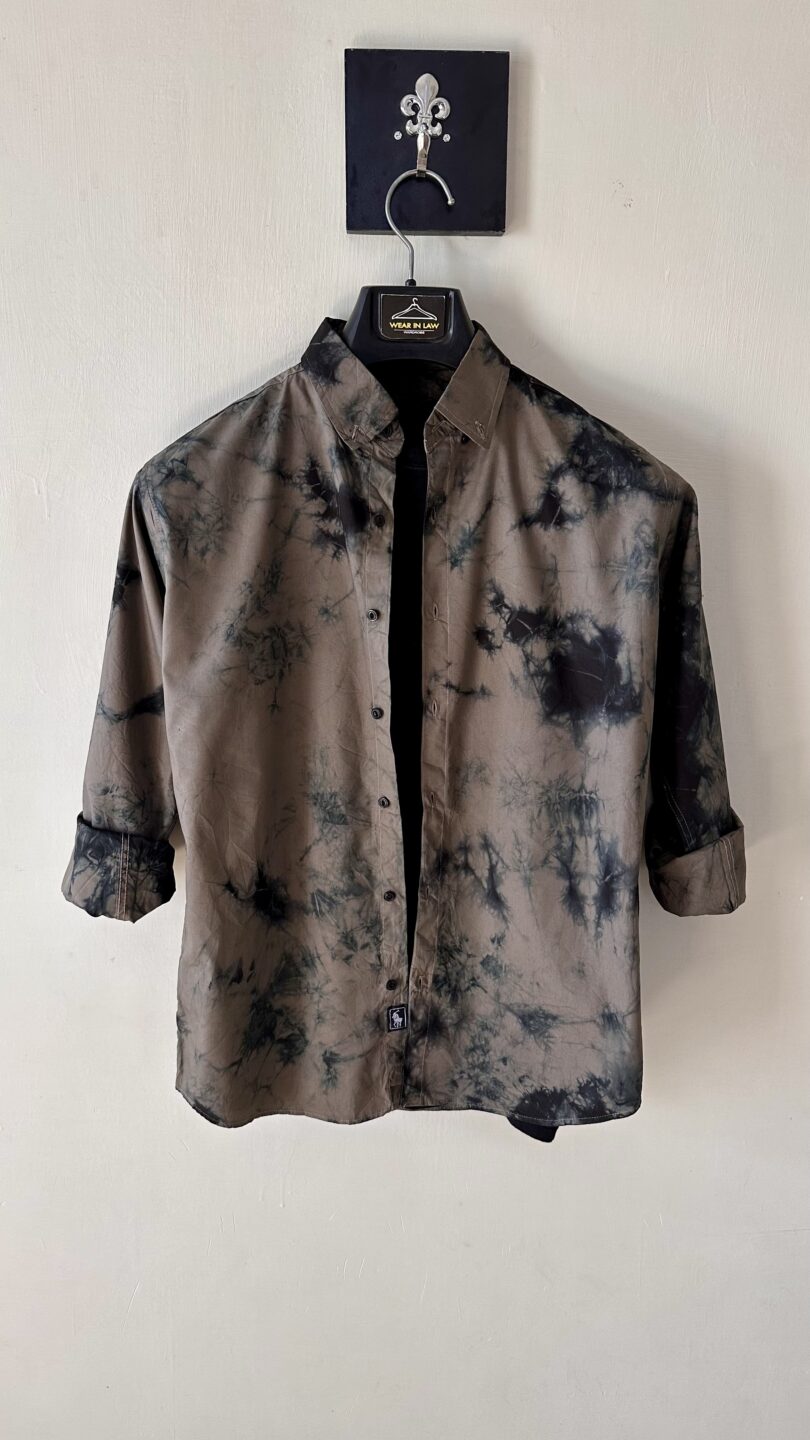 Dark brown & black tie&dye slim fit casual shirt