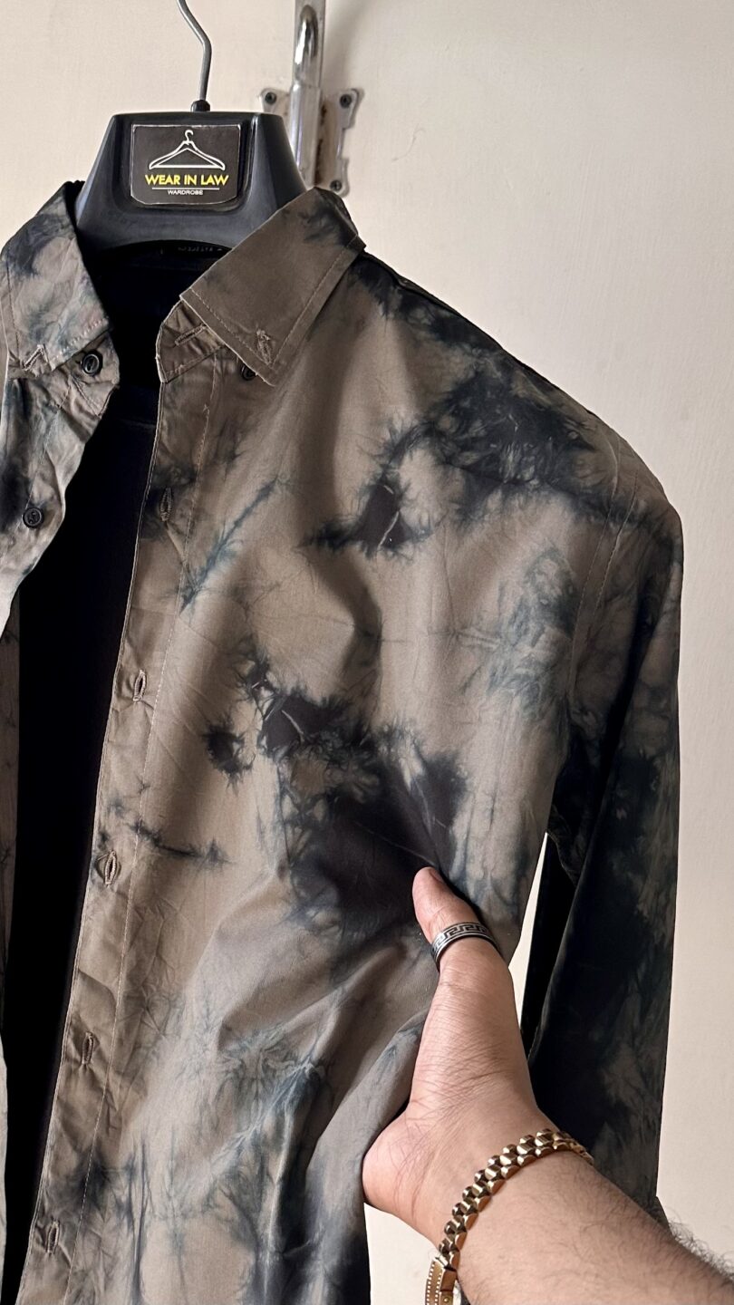 Dark brown & black tie&dye slim fit casual shirt - Image 2