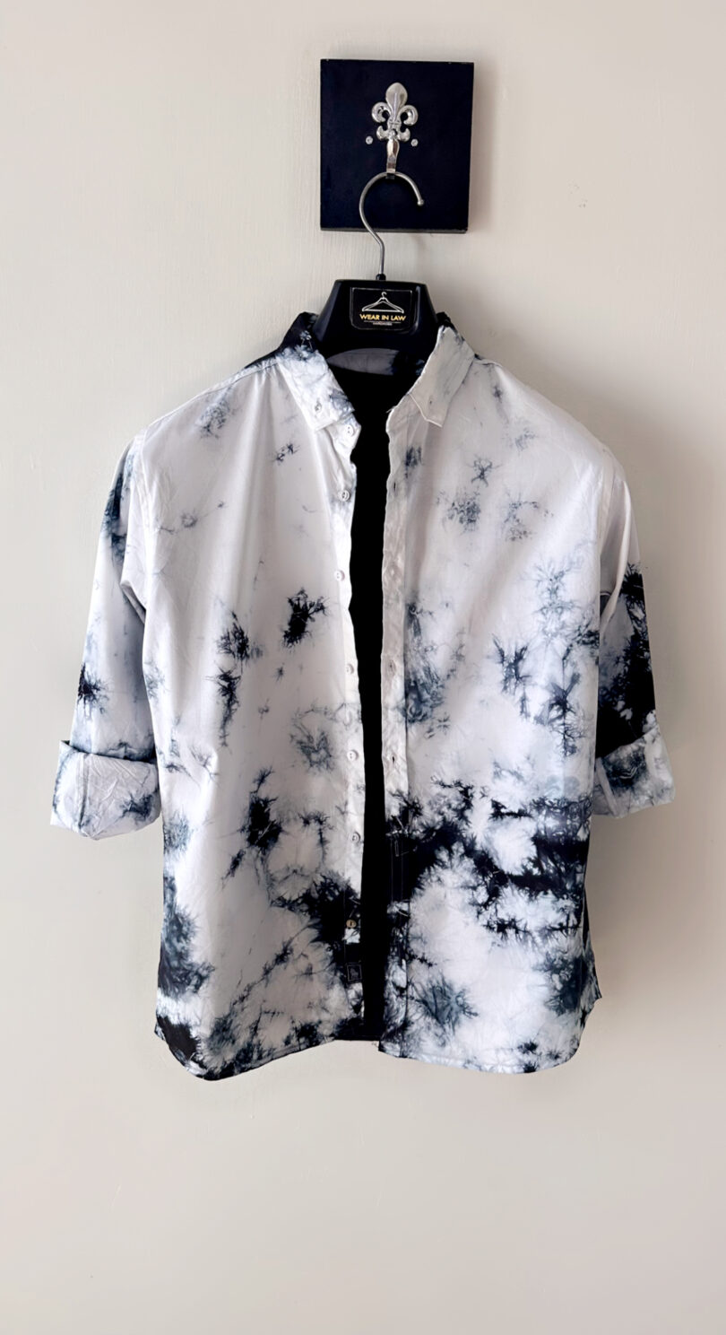 Black & white tie&dye slim fit casual shirt