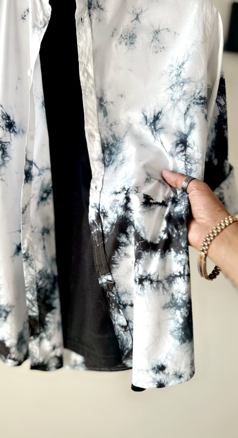 Black & white tie&dye slim fit casual shirt - Image 2