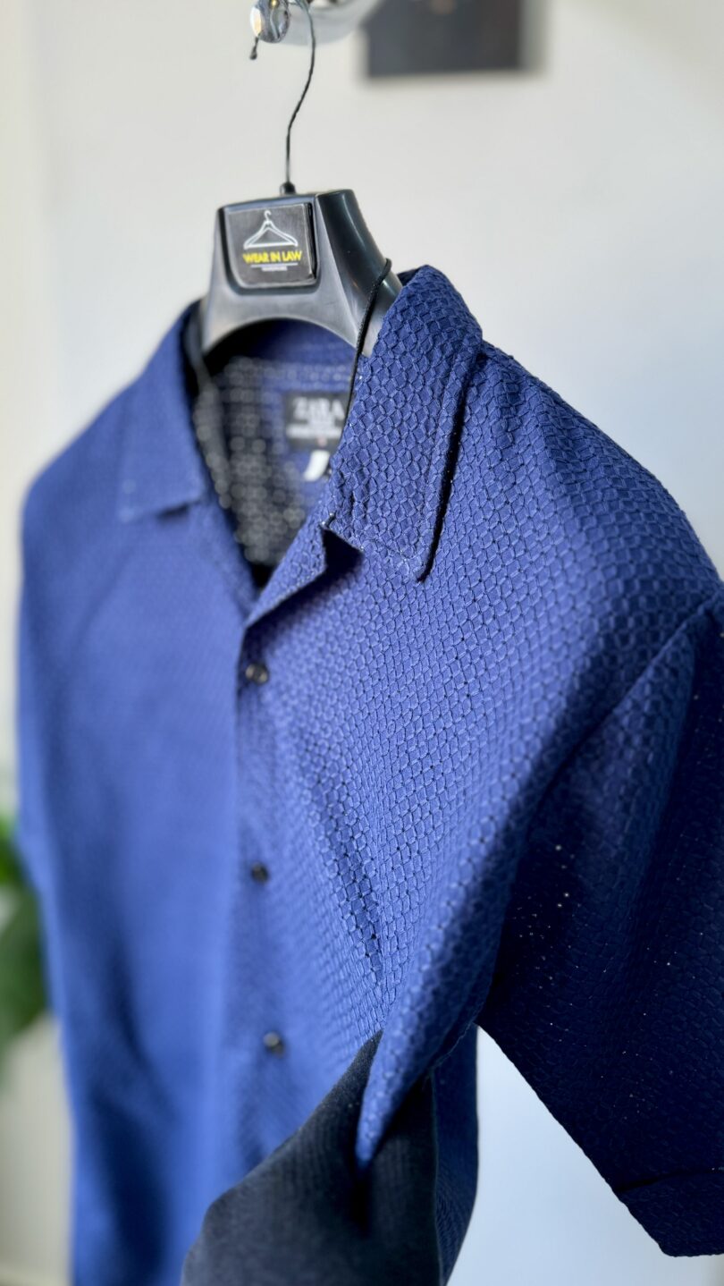 Men blue chickan kari shirt - Image 2