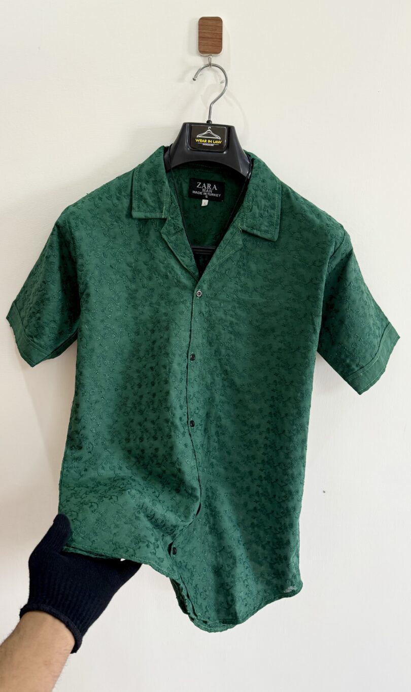 Embossed kai-green chickan kari shirt
