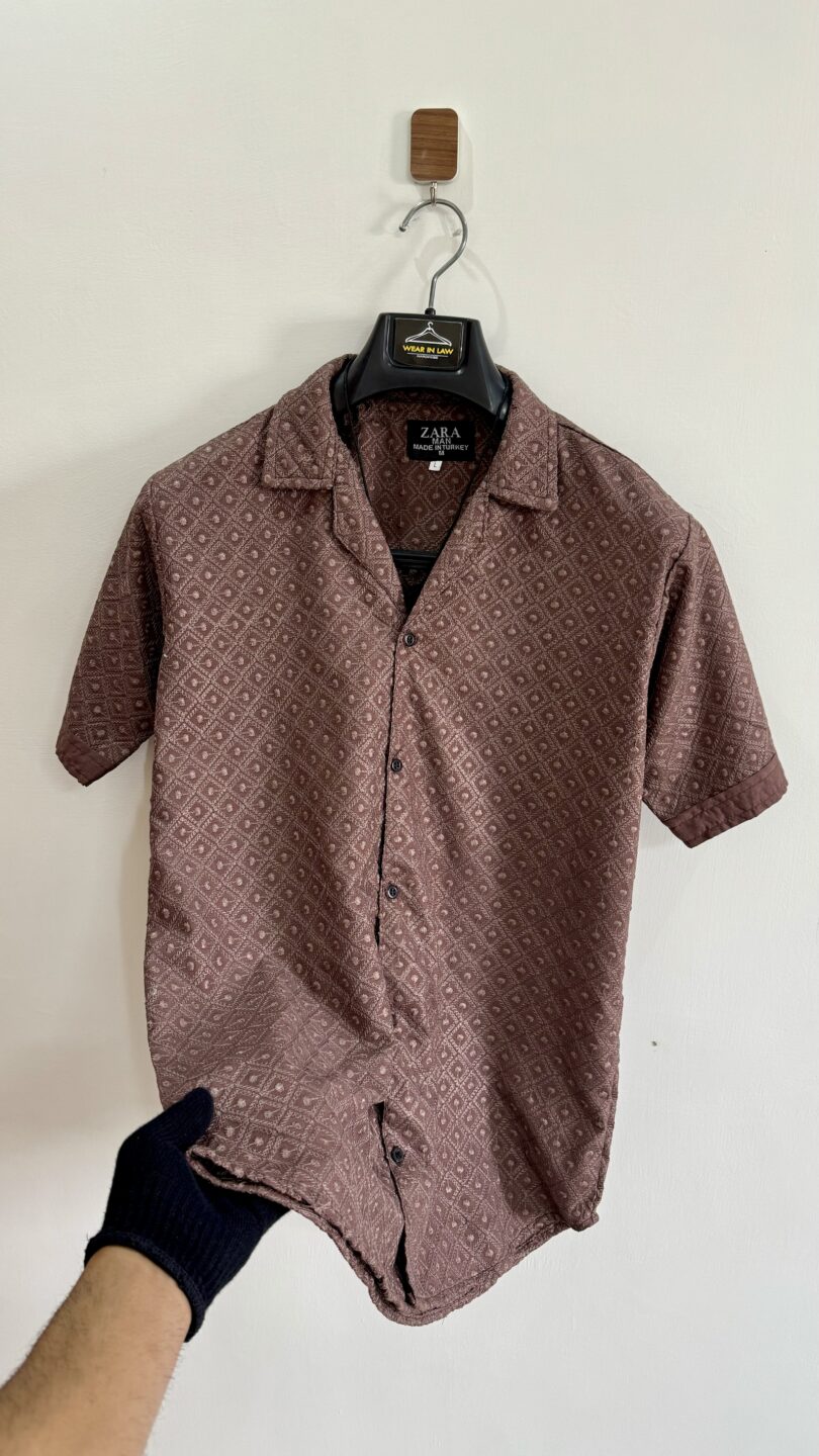 Embossed karhi choc-brown chickan kari shirt