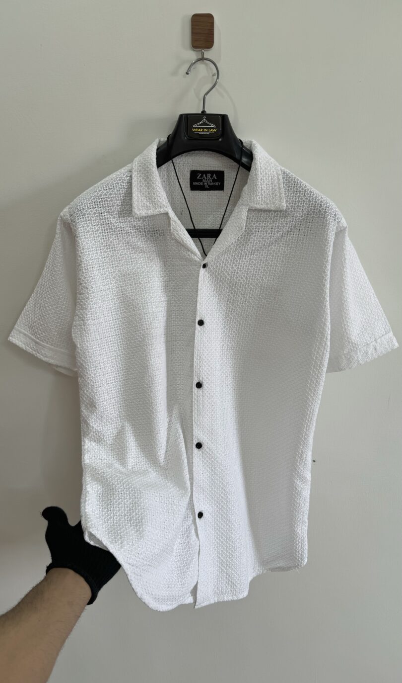 Crochet embossed kari white chickan kari shirt