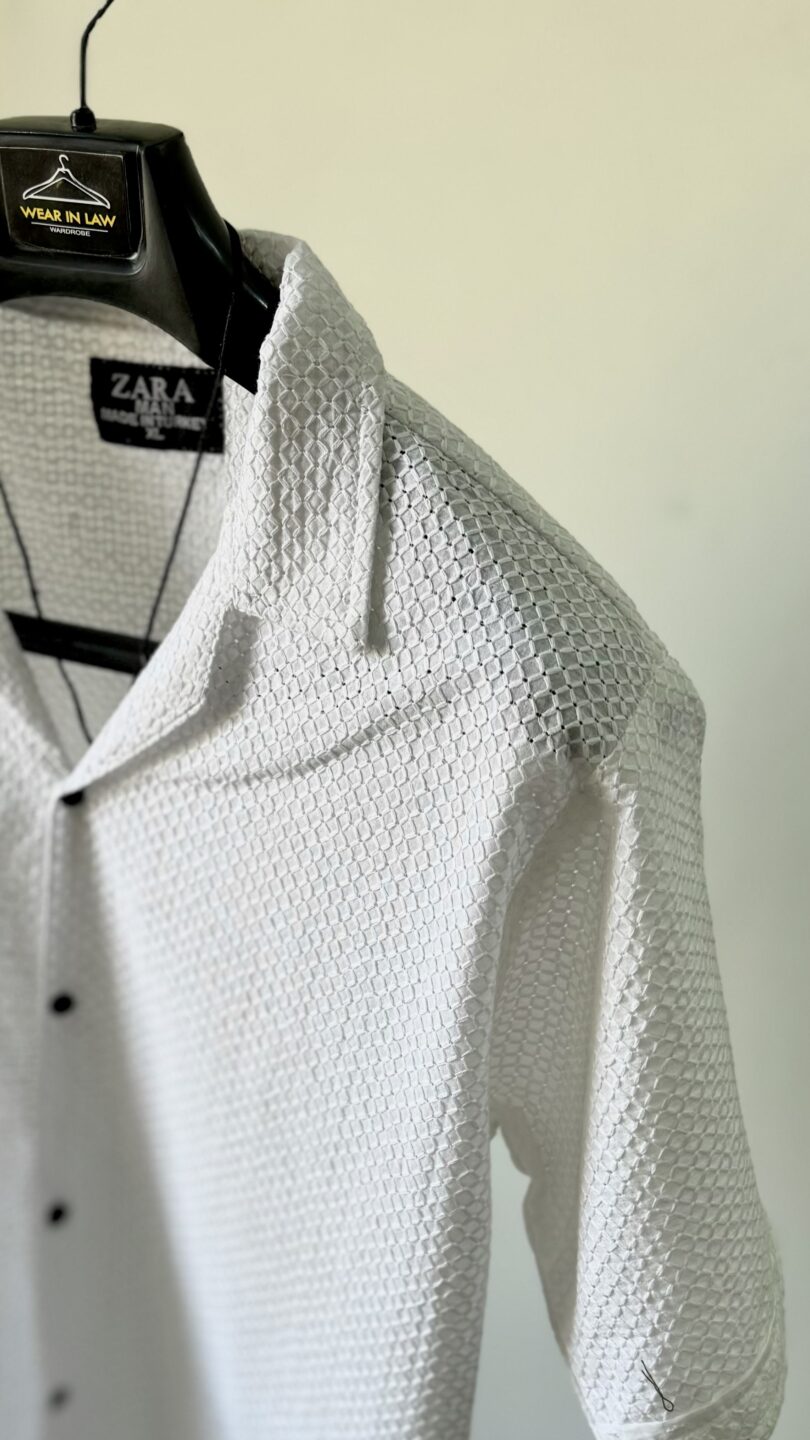 Crochet embossed kari white chickan kari shirt - Image 2