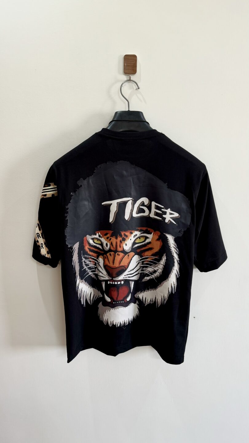 Tiger print oversize strip t-shirt