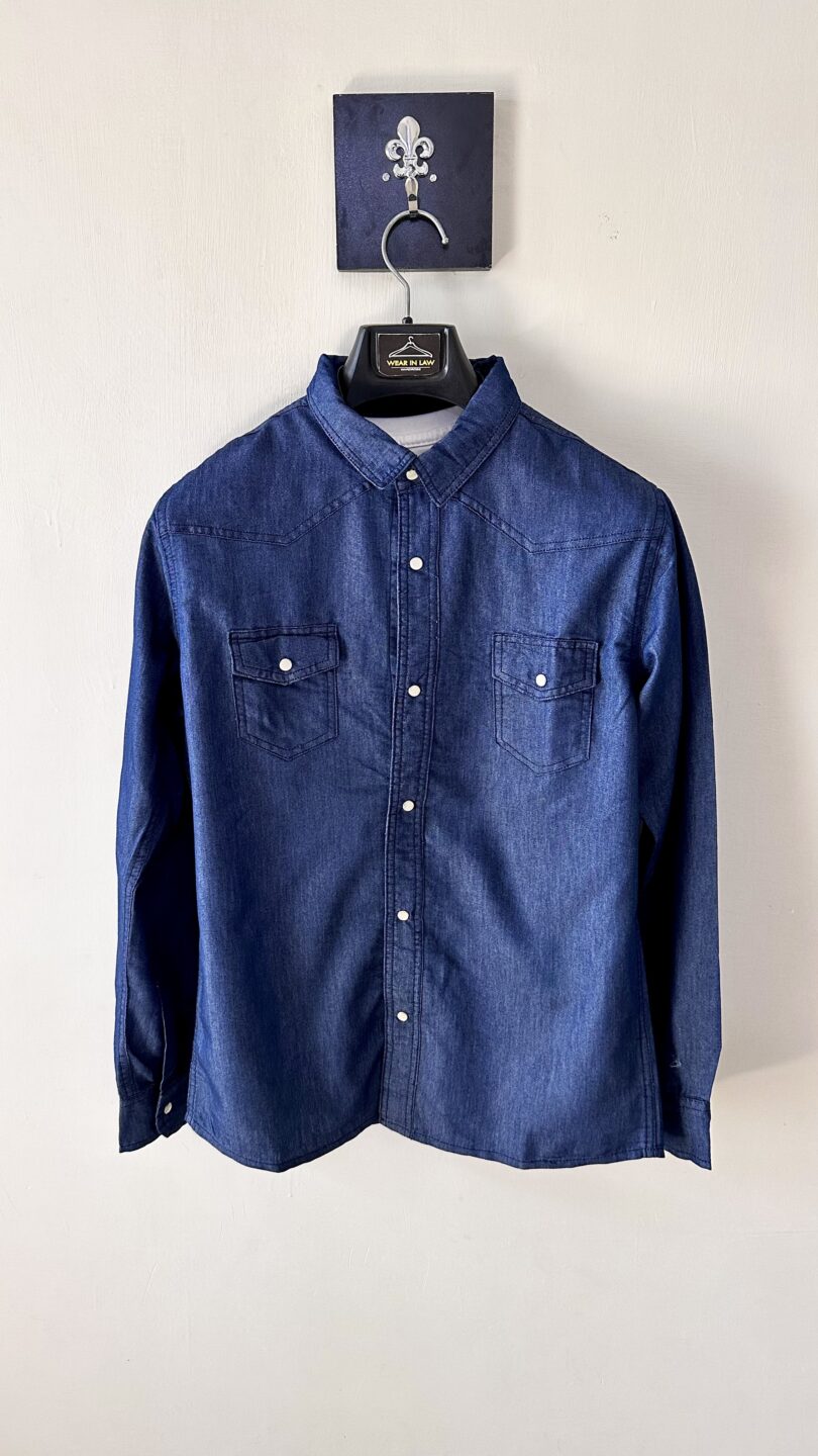Dark blue front double pocket denim shirt
