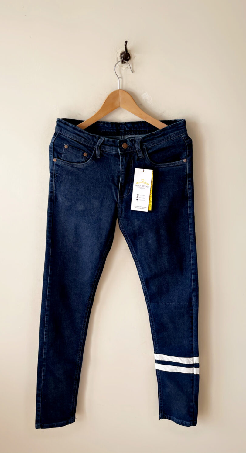 Mens Down knee round double strip jeans