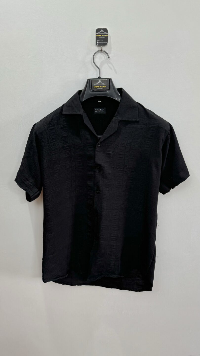 Black popcorn textured half sleeves shirt - Image 2