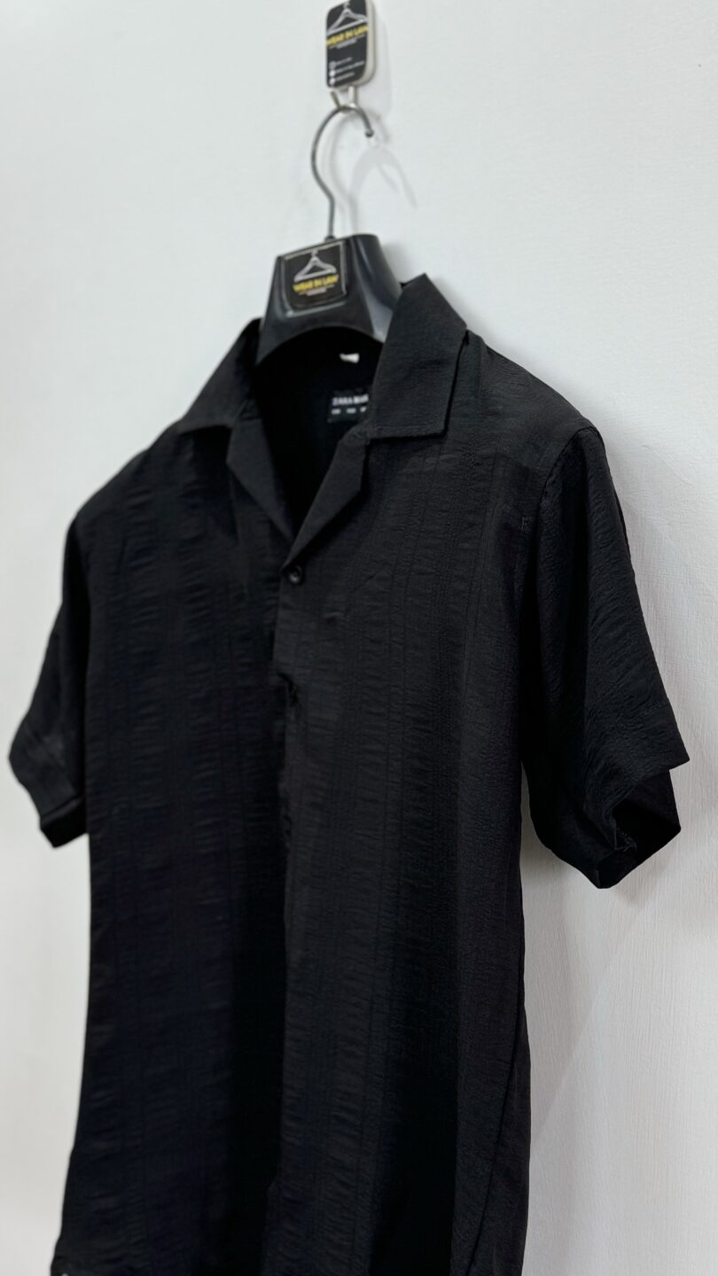 Black popcorn textured half sleeves shirt
