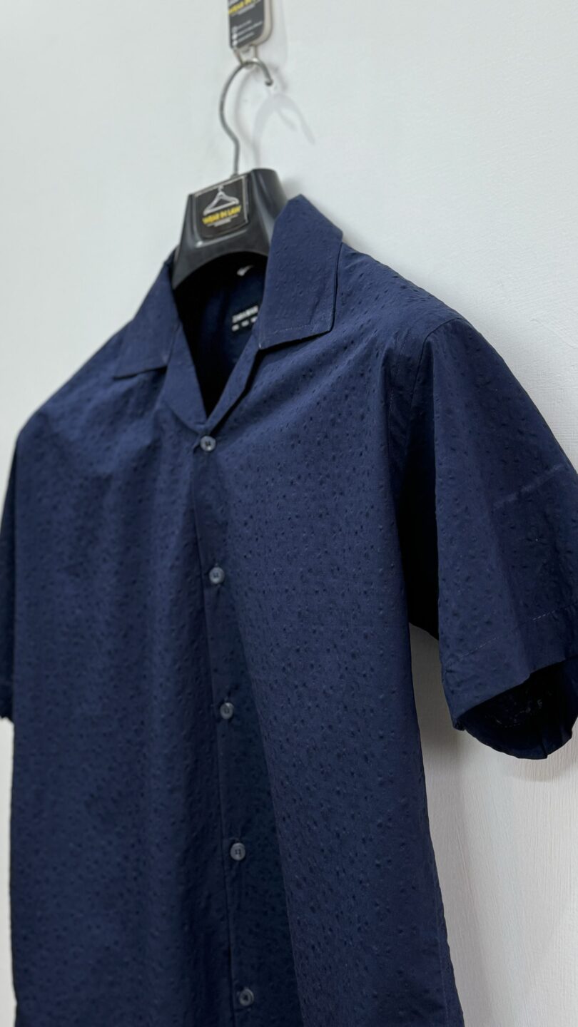 Dark blue popcorn textured oversize shirt