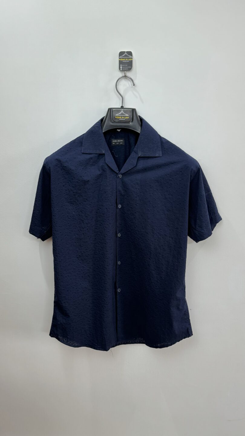 Dark blue popcorn textured oversize shirt - Image 2