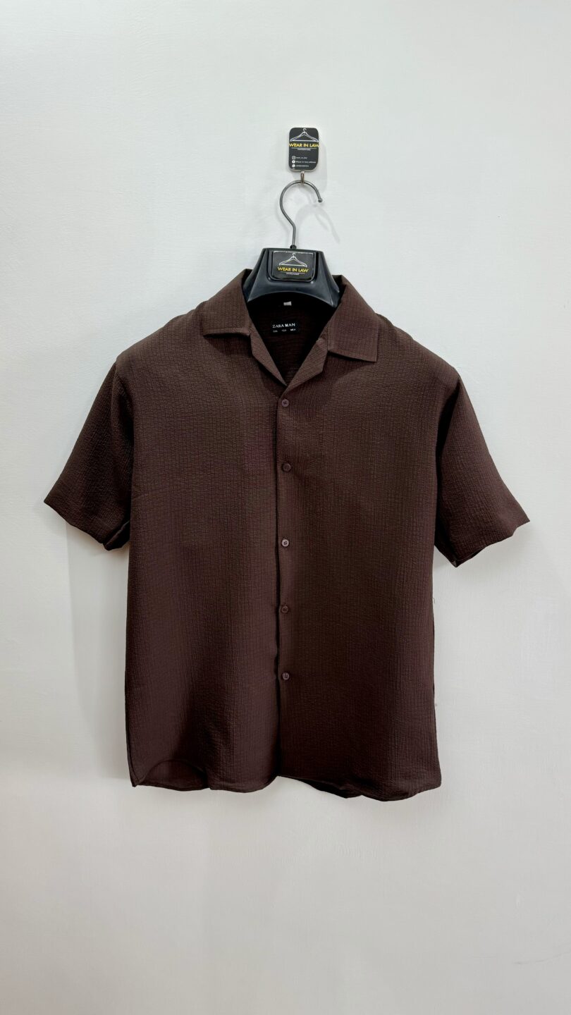 Brown popcorn textured half sleeves shirt - Image 2
