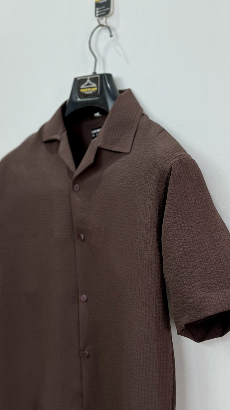 Brown popcorn textured half sleeves shirt
